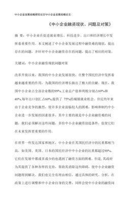 論文:《中小企業(yè)融資現(xiàn)狀、問題及對策》